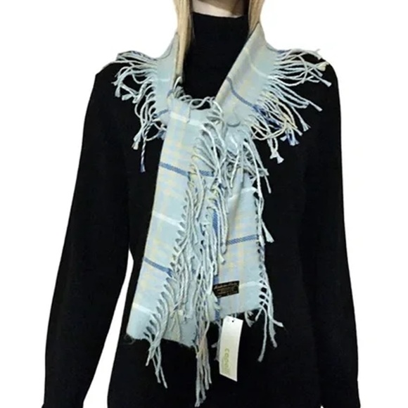 Capelli New York Blue & Beige Fringe Scarf Shawl Wrap Super Soft Made in Italy - Picture 2 of 11